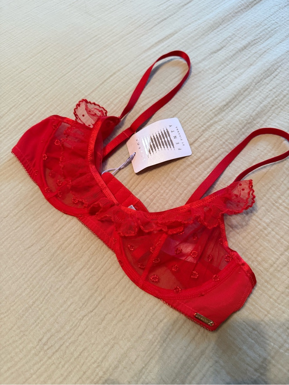 Savage x fenty Red Embroidered Sheer Balconette Bra